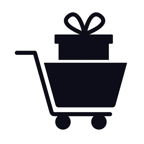 Shopping cart trolley with gift box line style icon — 图库矢量图片