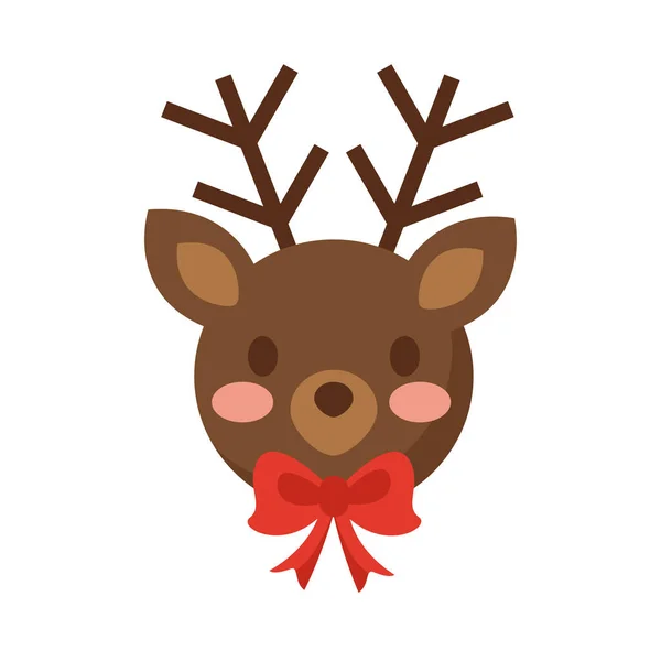 Frohe Weihnachten Rentiere mit Schleife flache Stil-Ikone — Stockvektor