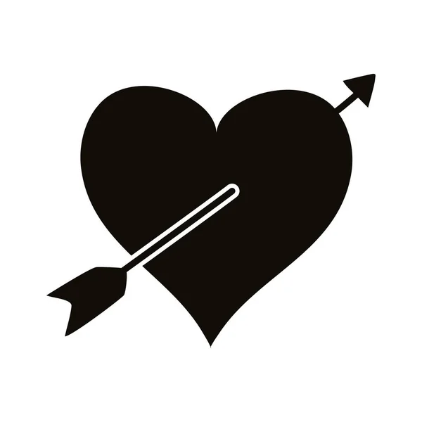 ハートラブロマンチックな矢印シルエットスタイルのアイコン — ストックベクタ