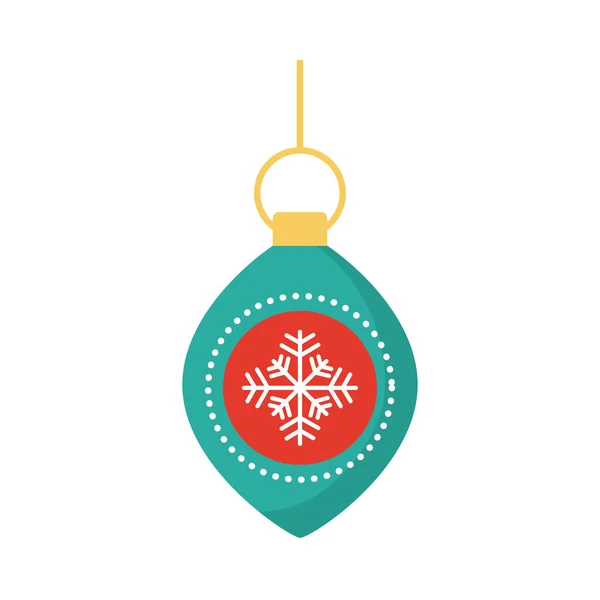 Feliz Feliz Natal bola com floco de neve ícone de estilo plano — Vetor de Stock