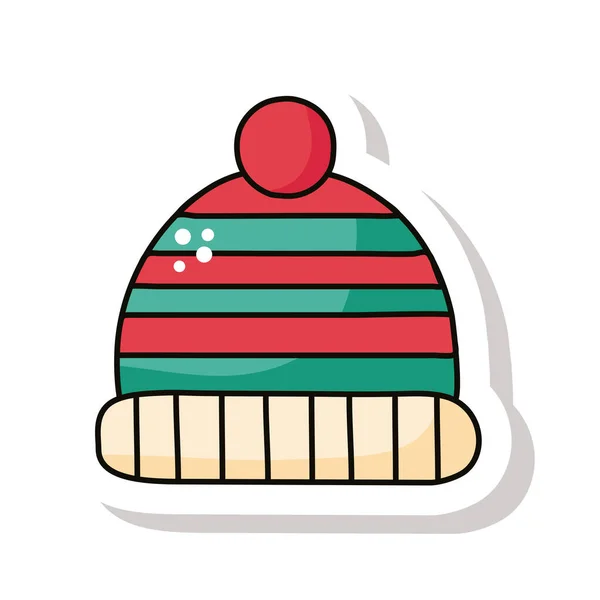 Chapeau d'hiver accessoire autocollant icône — Image vectorielle