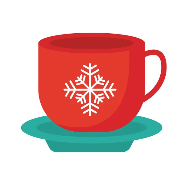 Happy merry christmas cup with snowflake and dish flat style icon — стоковый вектор