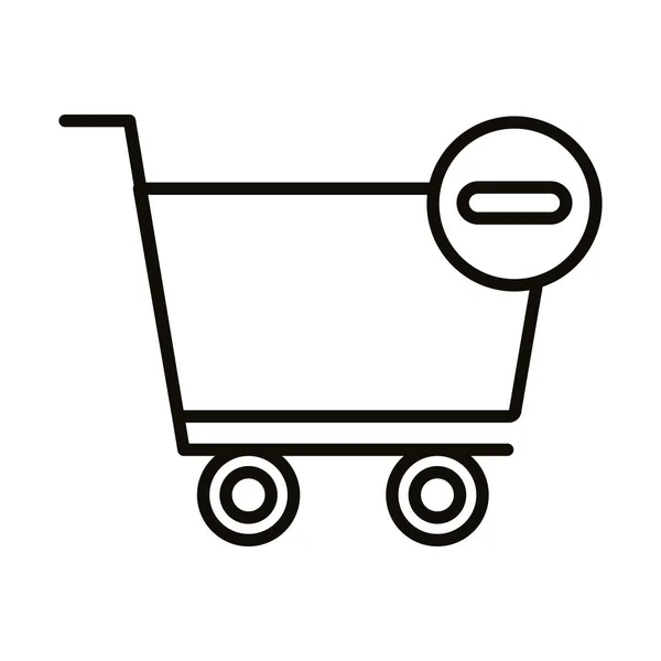 Shopping cart trolley with minus symbol line style icon — 图库矢量图片