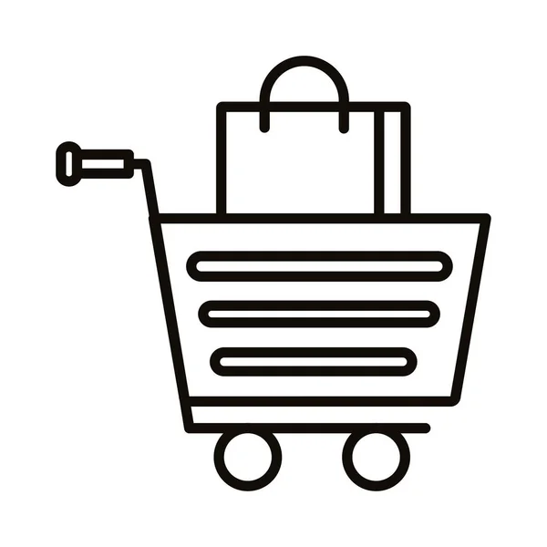 Shopping cart and paper bag line style — Stock Vector