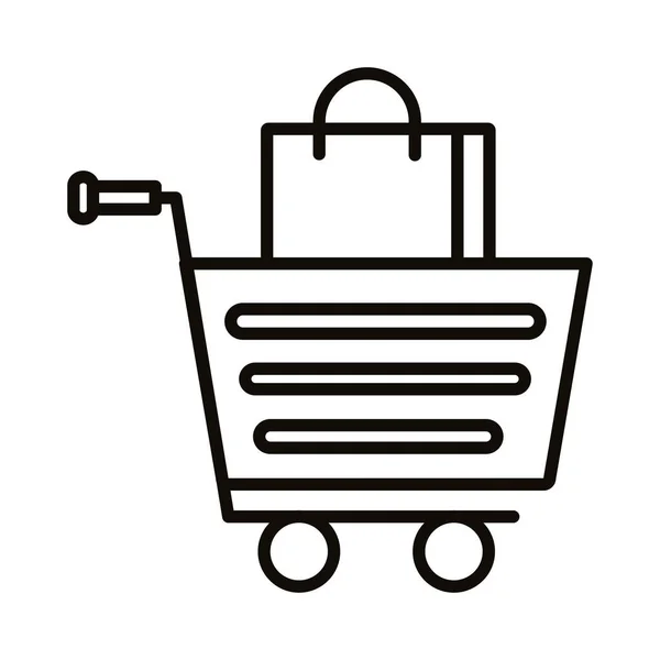 Carrito de compras y bolsa de papel estilo de línea — Vector de stock