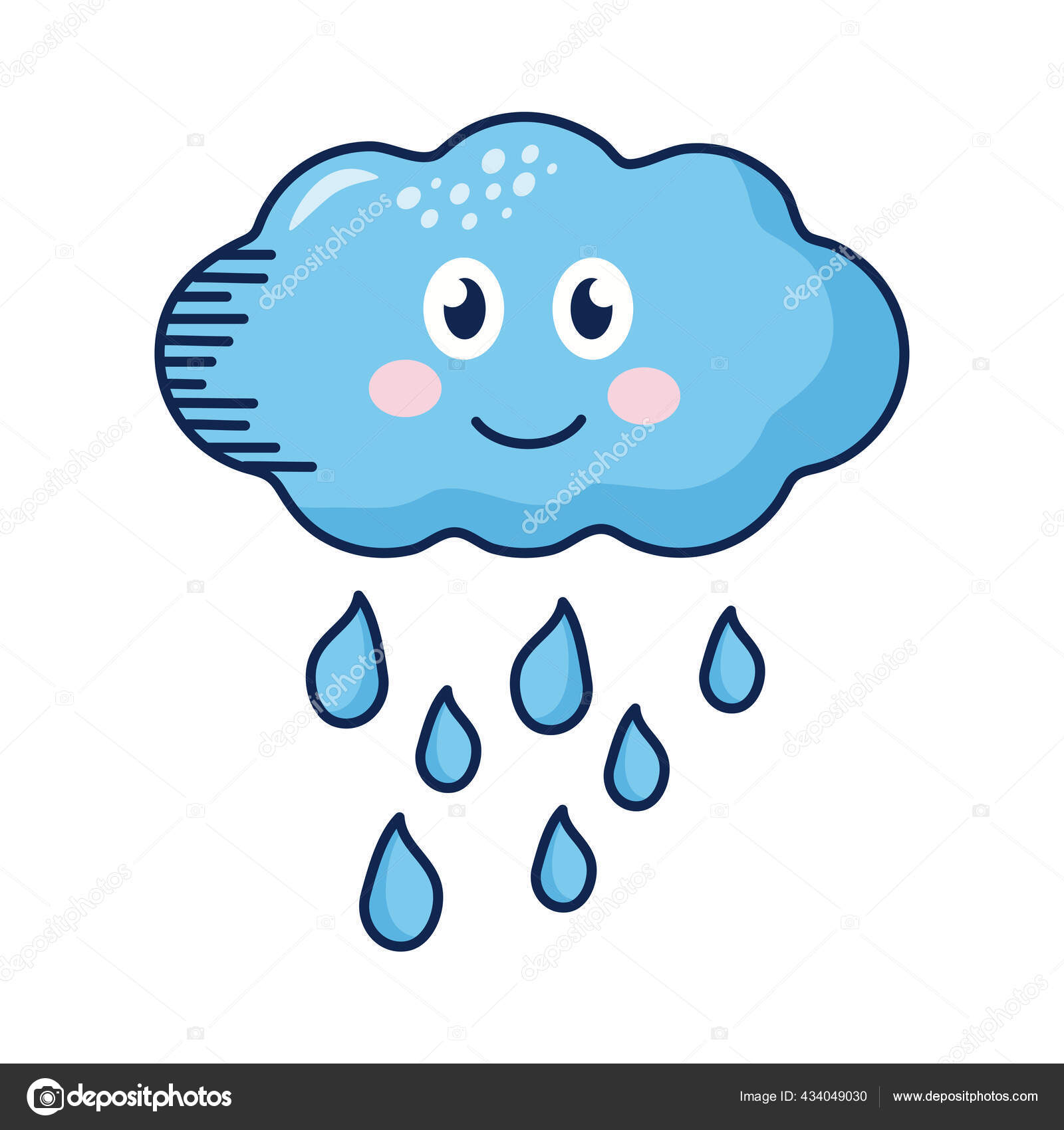 Awan Hujan Kawaii Karakter Komik Cuaca Stok Vektor Yupiramos 434049030