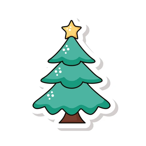 Feliz Feliz Navidad pino pegatina icono del árbol — Vector de stock