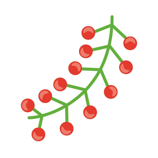 Frohe Weihnachten Beeren in Zweig flache Stil-Ikone — Stockvektor