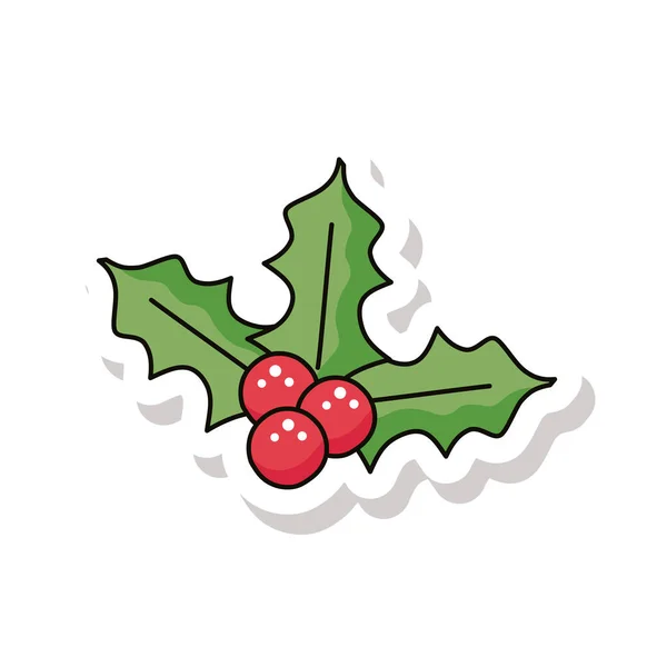 Frohe Weihnachten Beeren und Blätter Sticker Symbol — Stockvektor