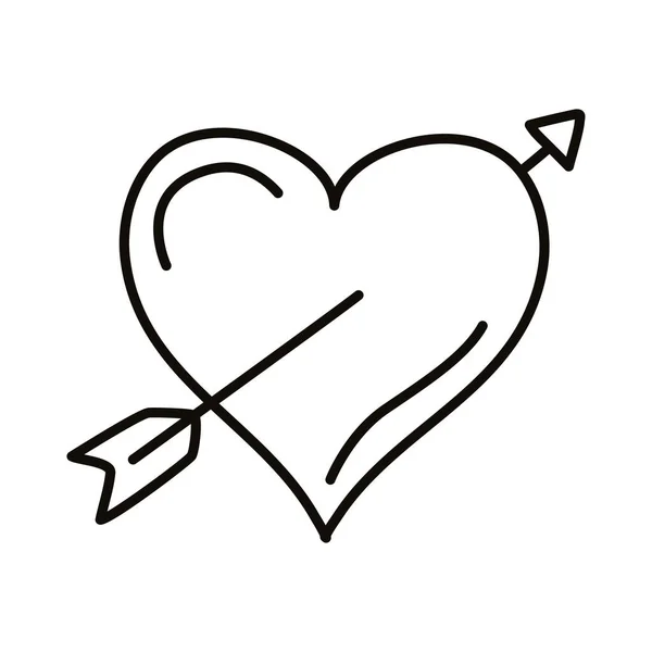 Corazón amor romántico con la línea de flecha icono de estilo — Vector de stock