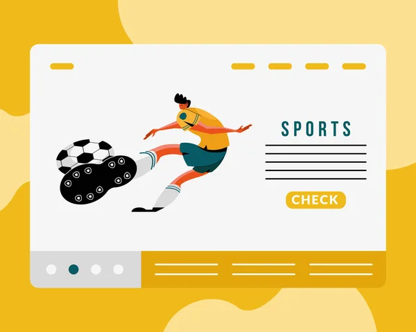 Atleta masculino practicando fútbol carácter deportivo y letras — Vector de stock