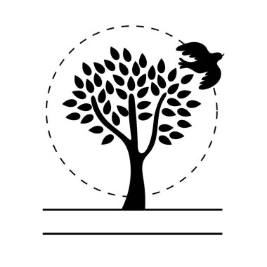 Güvercin kuşu uçan siluet çizgi simgesine sahip ağaç bitkisi