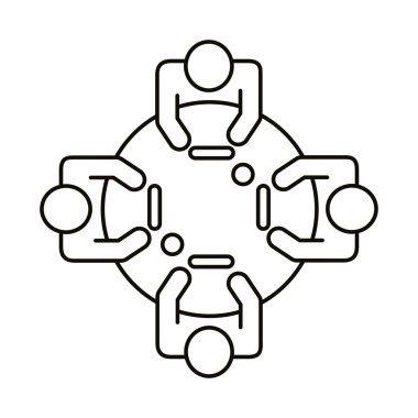 Yuvarlak masa çalışma çizgisi biçiminde dört işçi