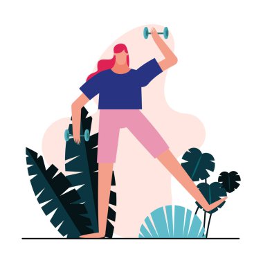 Dambıl kaldıran genç kadın.