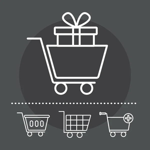 Bundle of four shopping carts line style icons in gray background — Stock Vector
