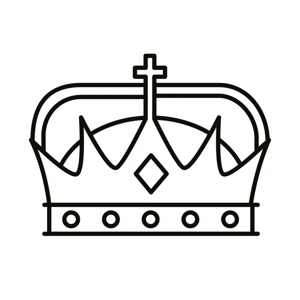 Couronne roi royal avec croix icône de style de ligne — Image vectorielle