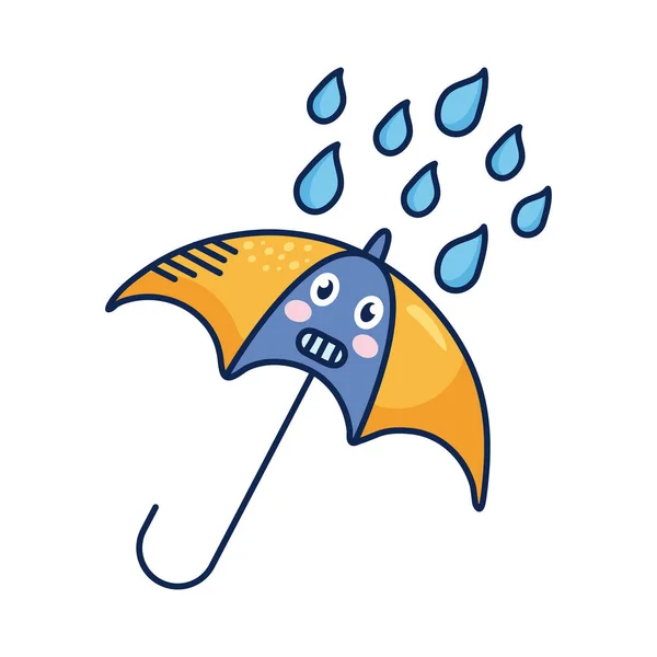 Umbrella with rain drops kawaii weather comic character — Stock Vector