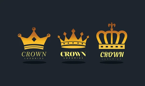 Bundle of four golden crowns royal silhouette style icons — Stock Vector