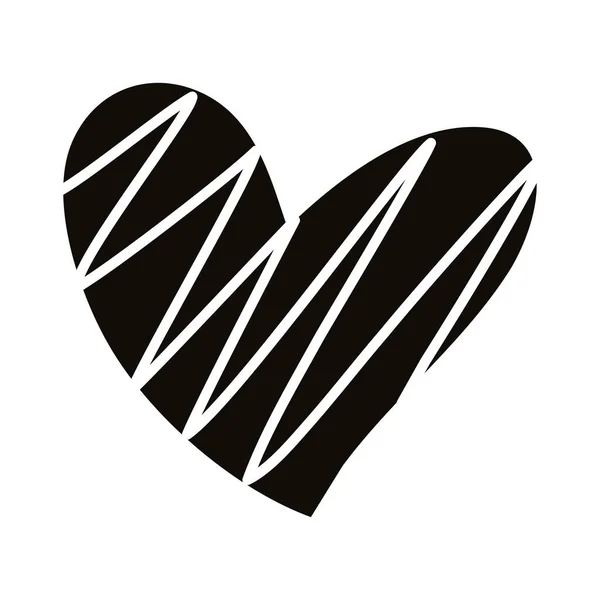 Coeur rayé amour romantique silhouette style icône — Image vectorielle