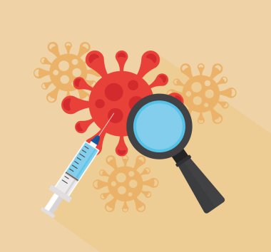 Şırınga ve büyüteçle kovid19 aşı umut posteri