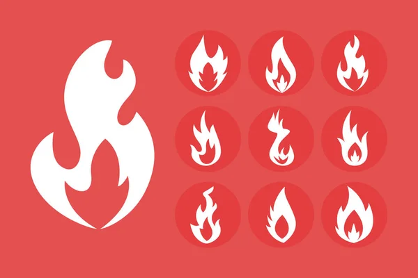 Bundle of fires flames silhouette style icons — Stock Vector