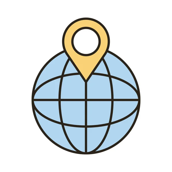 Navegador esfera con pin línea de ubicación y el icono de estilo de relleno — Vector de stock