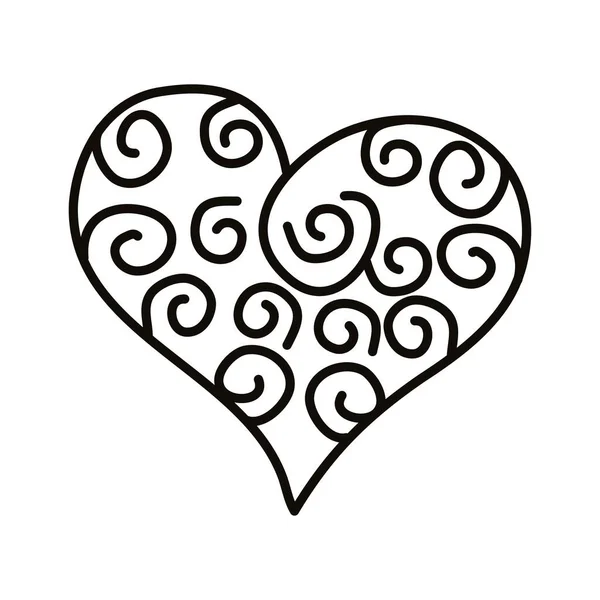 Coeur amour romantique avec spirale coups ligne style icône — Image vectorielle