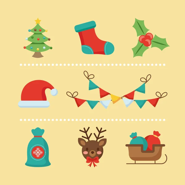 Bundle of eight merry christmas set flat style icons — Stock Vector