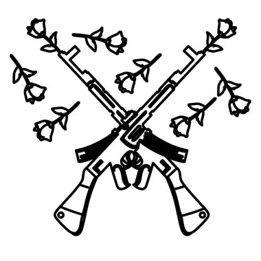 Tüfekler ve güller. Çiçek çizgisi simgesi.