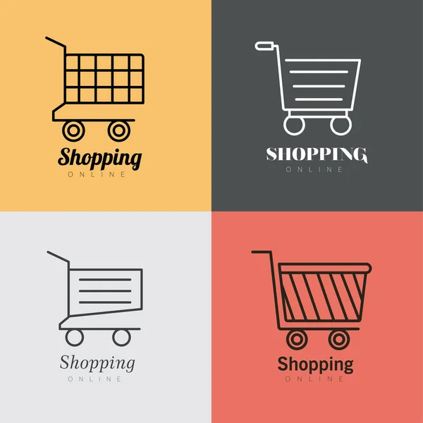 Bundle of four shopping carts line style icons — Stock Vector