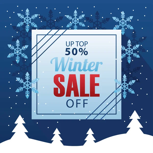 Big winter sale poster with lettering in square frame — Stock Vector