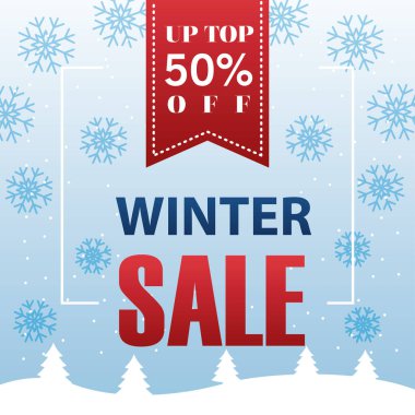 Kurdeleli ve kar taneli büyük kış indirimi posteri