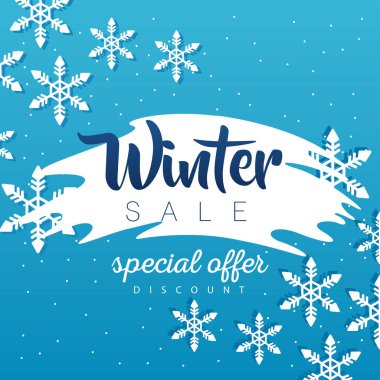 Üzerinde mavi harfler olan büyük kış indirimi posteri.