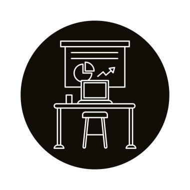 iş yeri istatistik ve dizüstü bilgisayar satır biçimi simgesi ile birlikte çalışıyor