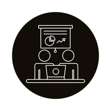 Avatar çifti dizüstü bilgisayar ve istatistik ortak çalışma çizgisi biçimi simgesinde çalışıyor