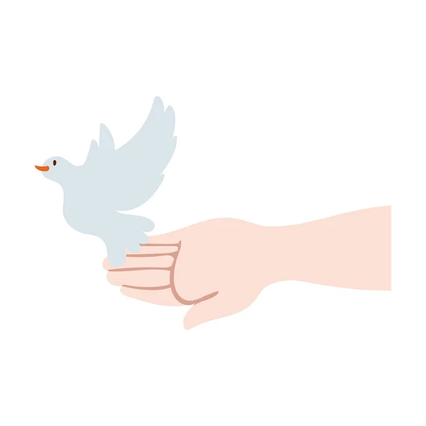 Hand lifting dove bird flying peace — Vettoriale Stock