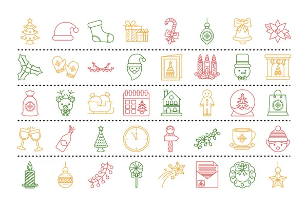 Paquet de quarante joyeux Noël ensemble icônes de style ligne — Image vectorielle