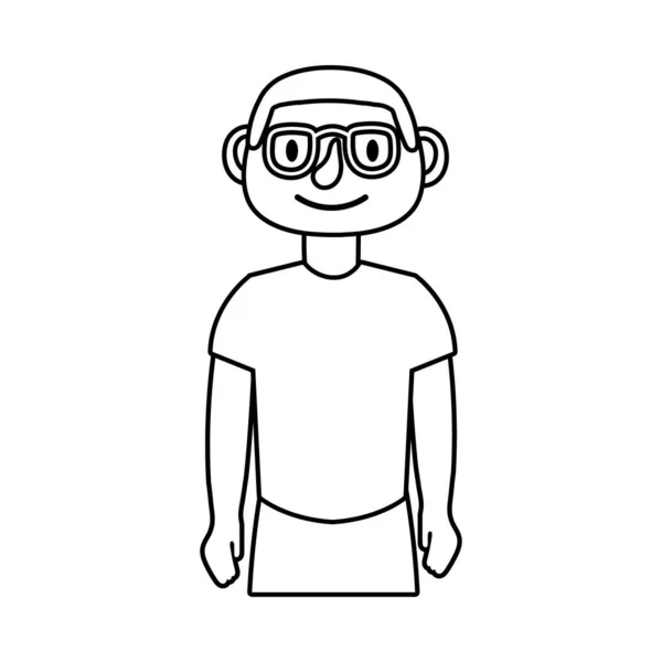 Young man with eyeglasses avatar character line icon — стоковый вектор