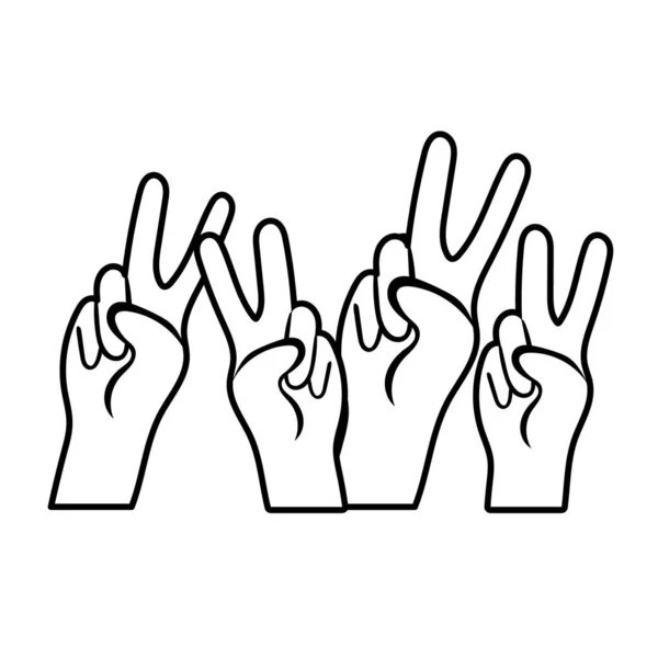 Interracial hands peace and love symbols line style icon — Stockvector