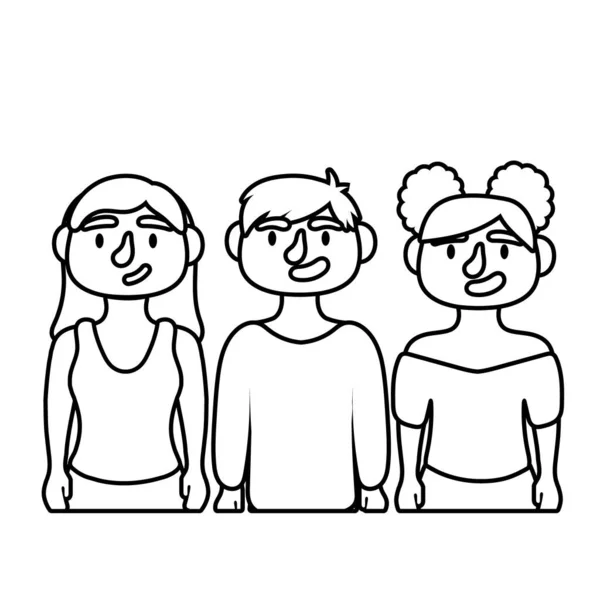 Jeunes avatars personnages ligne style icône — Image vectorielle