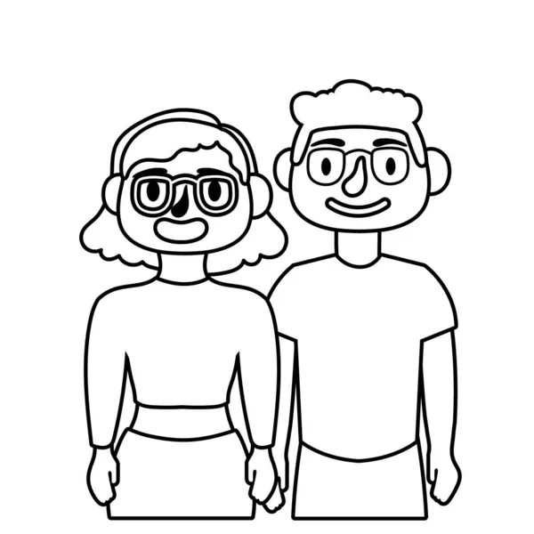 Joven pareja avatares caracteres icono — Vector de stock
