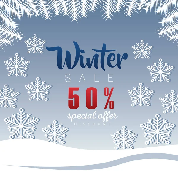 Big winter sale poster with lettering and snowflakes — Stock Vector