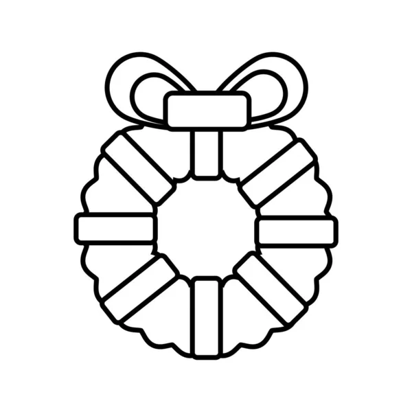 Happy merry Christmas wreath crown line style icon — стоковый вектор