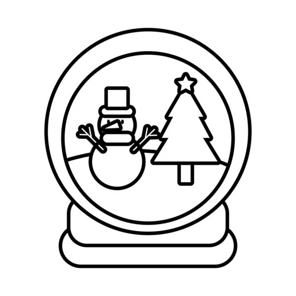 Joyeux joyeux Noël bonhomme de neige dans l'icône de style de ligne de boule d'hiver — Image vectorielle