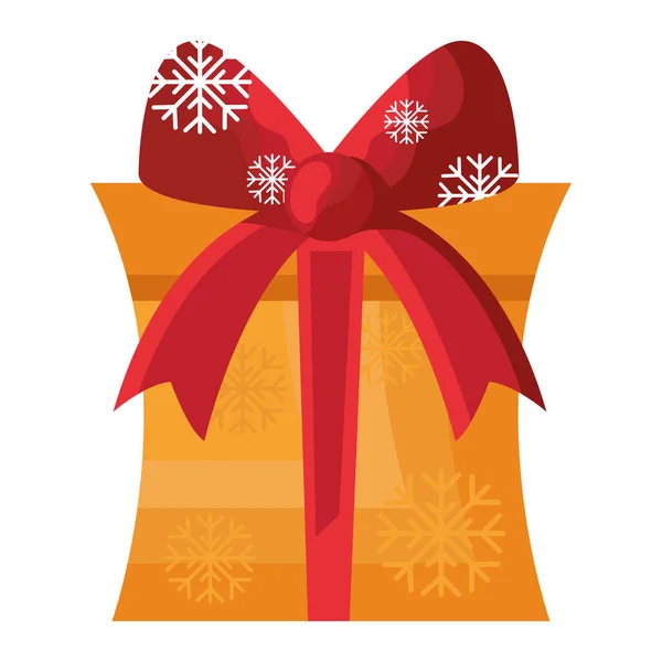 赤いリボンと雪の結晶と幸せなメリークリスマスの贈り物 — ストックベクタ
