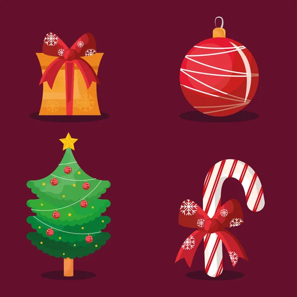 Bündel von vier frohen, besinnlichen Weihnachtssymbolen — Stockvektor