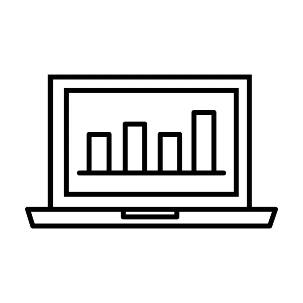 Laptop computer portable with statistics bars line style icon — Stock Vector