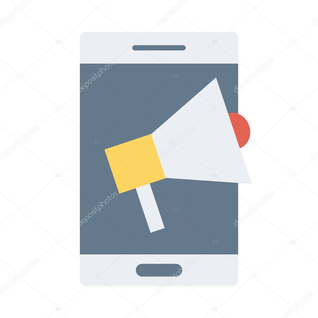 smartphone with megaphone flat style icon