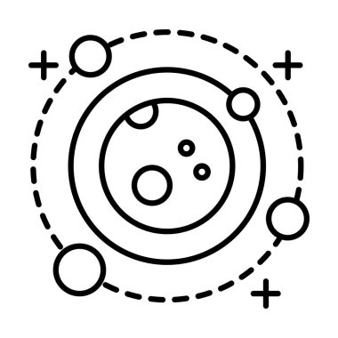 Satır biçimi simgesi etrafında dönen dört uydusu olan gezegen