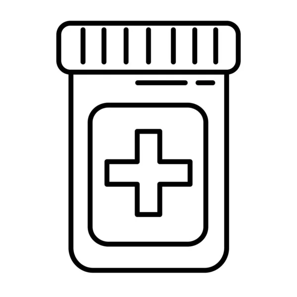 Medisch kruis symbool in fles drugs lijn stijl pictogram — Stockvector